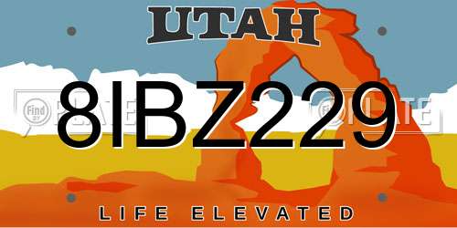 8IBZ229 Utah License Plate