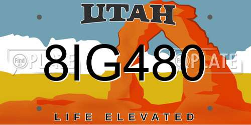 8IG480 Utah License Plate