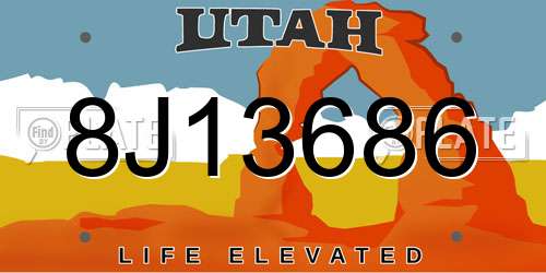 8J13686 Utah License Plate