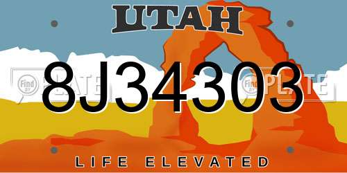 8J34303 Utah License Plate