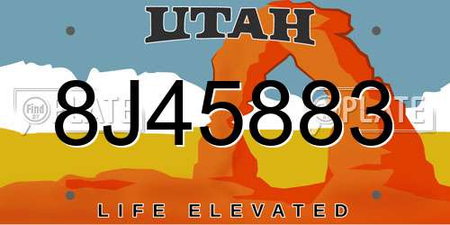 8J45883 Utah License Plate