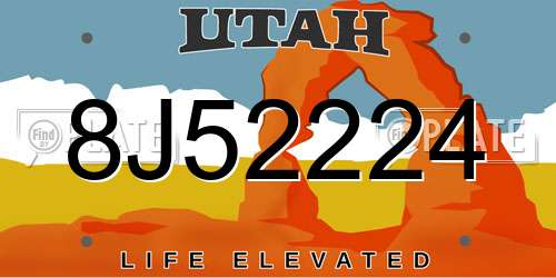 8J52224 Utah License Plate