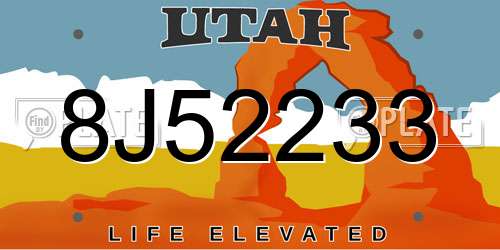 8J52233 Utah License Plate