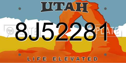 8J52281 Utah License Plate