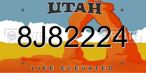 8J82224 Utah License Plate