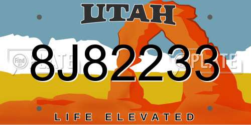 8J82233 Utah License Plate