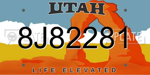 8J82281 Utah License Plate