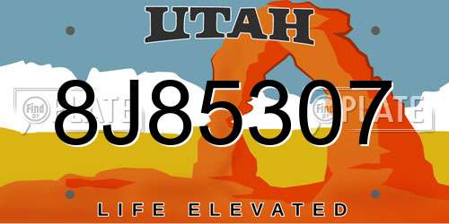 8J85307 Utah License Plate