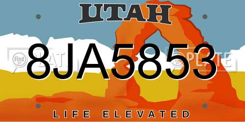 8JA5853 Utah License Plate