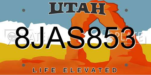 8JAS853 Utah License Plate
