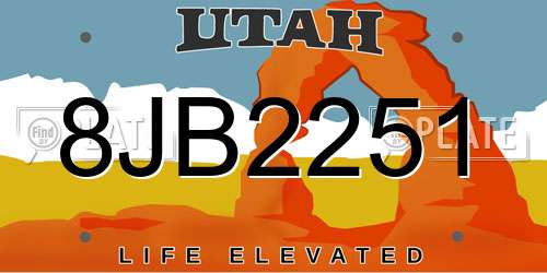 8JB2251 Utah License Plate
