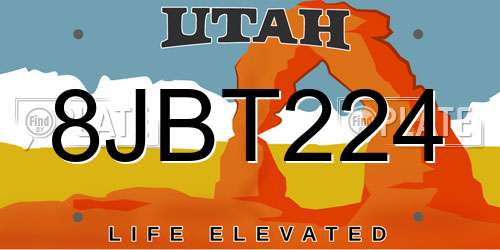 8JBT224 Utah License Plate