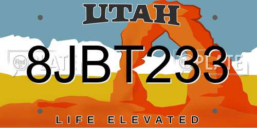 8JBT233 Utah License Plate