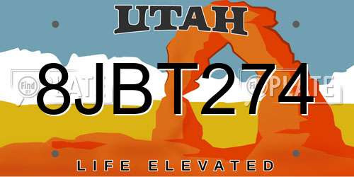 8JBT274 Utah License Plate