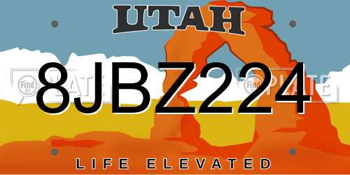8JBZ224 Utah License Plate