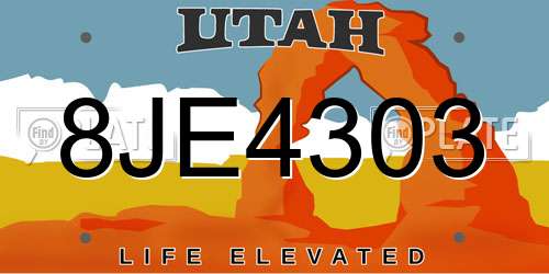 8JE4303 Utah License Plate