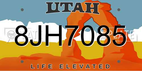 8JH7085 Utah License Plate