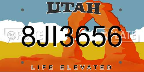8JI3656 Utah License Plate