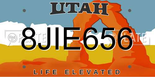 8JIE656 Utah License Plate