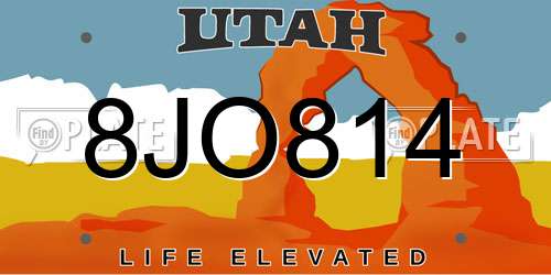 8JO814 Utah License Plate