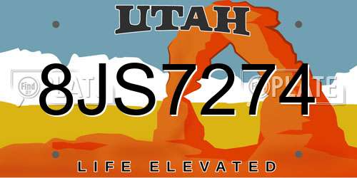 8JS7274 Utah License Plate