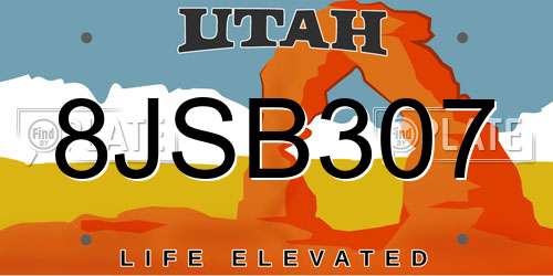 8JSB307 Utah License Plate