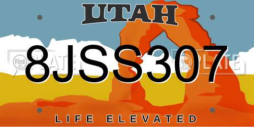 8JSS307 Utah License Plate