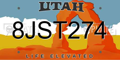 8JST274 Utah License Plate