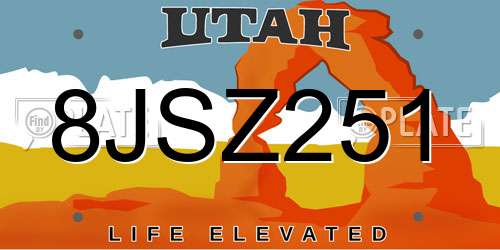 8JSZ251 Utah License Plate