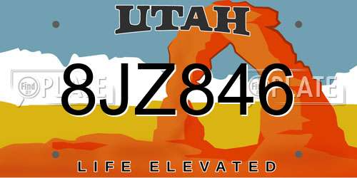 8JZ846 Utah License Plate