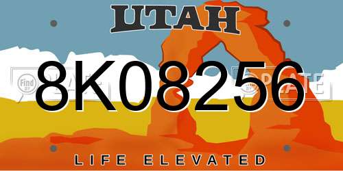 8K08256 Utah License Plate