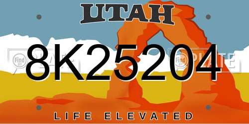 8K25204 Utah License Plate