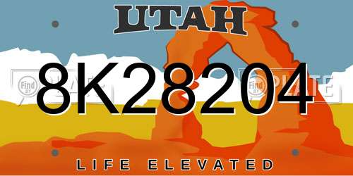 8K28204 Utah License Plate