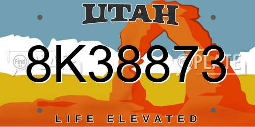 8K38873 Utah License Plate