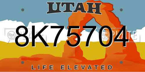 8K75704 Utah License Plate