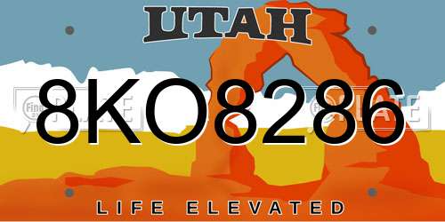 8KO8286 Utah License Plate