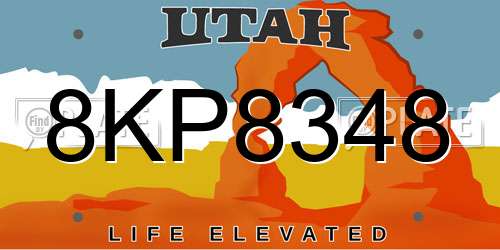8KP8348 Utah License Plate