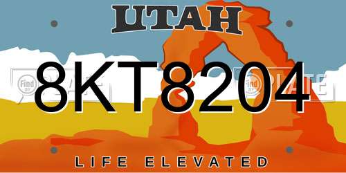 8KT8204 Utah License Plate