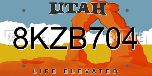 8KZB704 Utah License Plate
