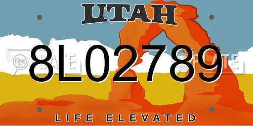 8L02789 Utah License Plate