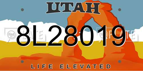 8L28019 Utah License Plate