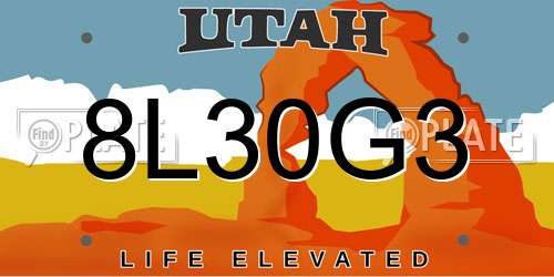 8L30G3 Utah License Plate