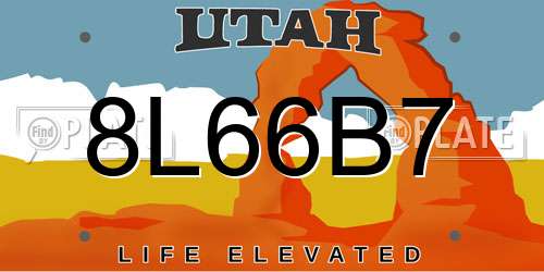 8L66B7 Utah License Plate