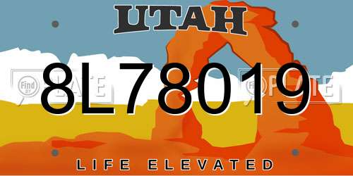 8L78019 Utah License Plate