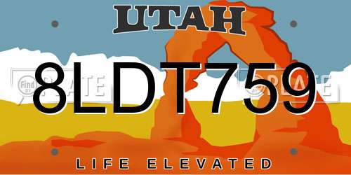 8LDT759 Utah License Plate