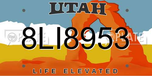 8LI8953 Utah License Plate