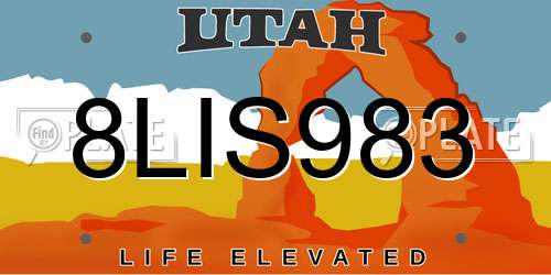 8LIS983 Utah License Plate