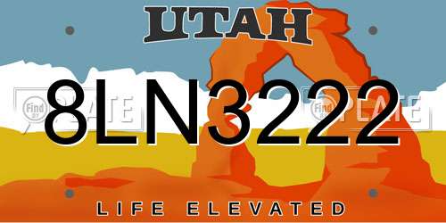 8LN3222 Utah License Plate