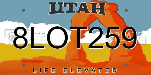 8LOT259 Utah License Plate