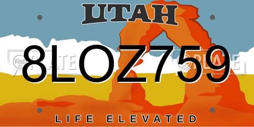8LOZ759 Utah License Plate
